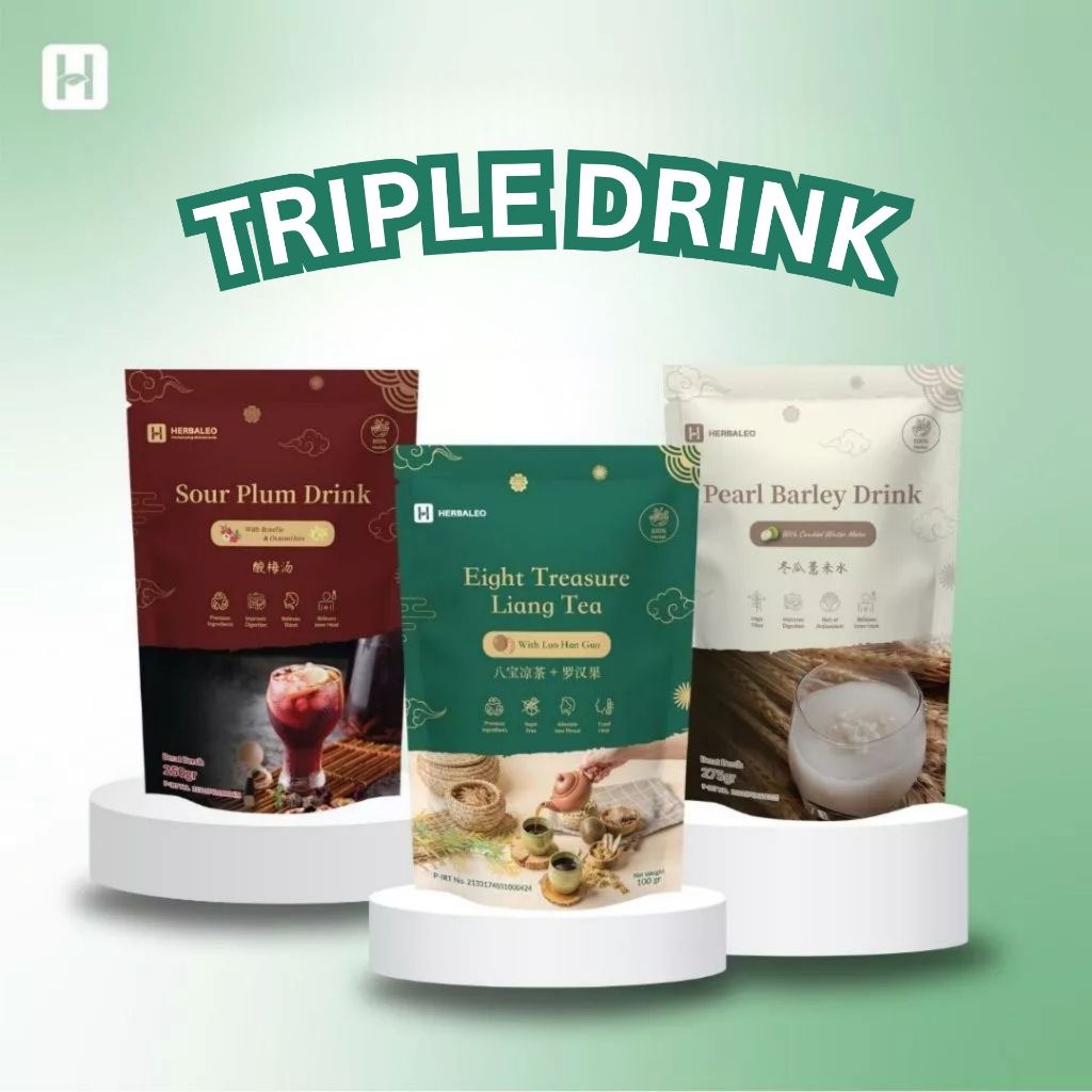 Herbaleo - Paket Hemat Triple Drink ( Sour Plum Drink , Eight Treasure Liang Tea, Pearl Barley Drink)