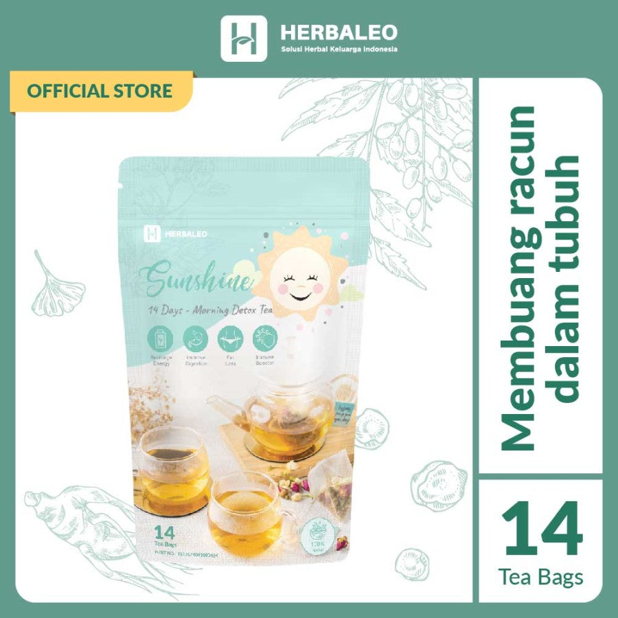 Herbaleo Sunshine 14 Tea Bag 100% Herbal Morning Detox Tea Kesehatan
