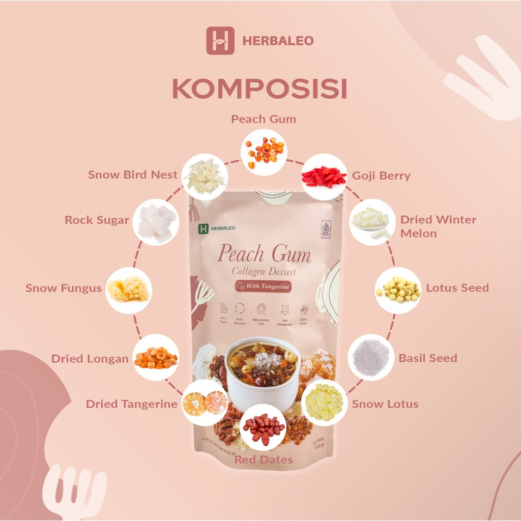 Herbaleo Triple Peach Gum Collagen Dessert with Tangerine ( isi 3 bungkus )