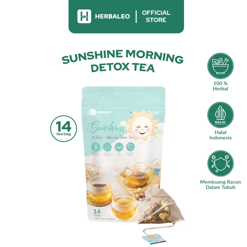 Herbaleo Sunshine 14 Tea Bag 100% Herbal Morning Detox Tea Kesehatan