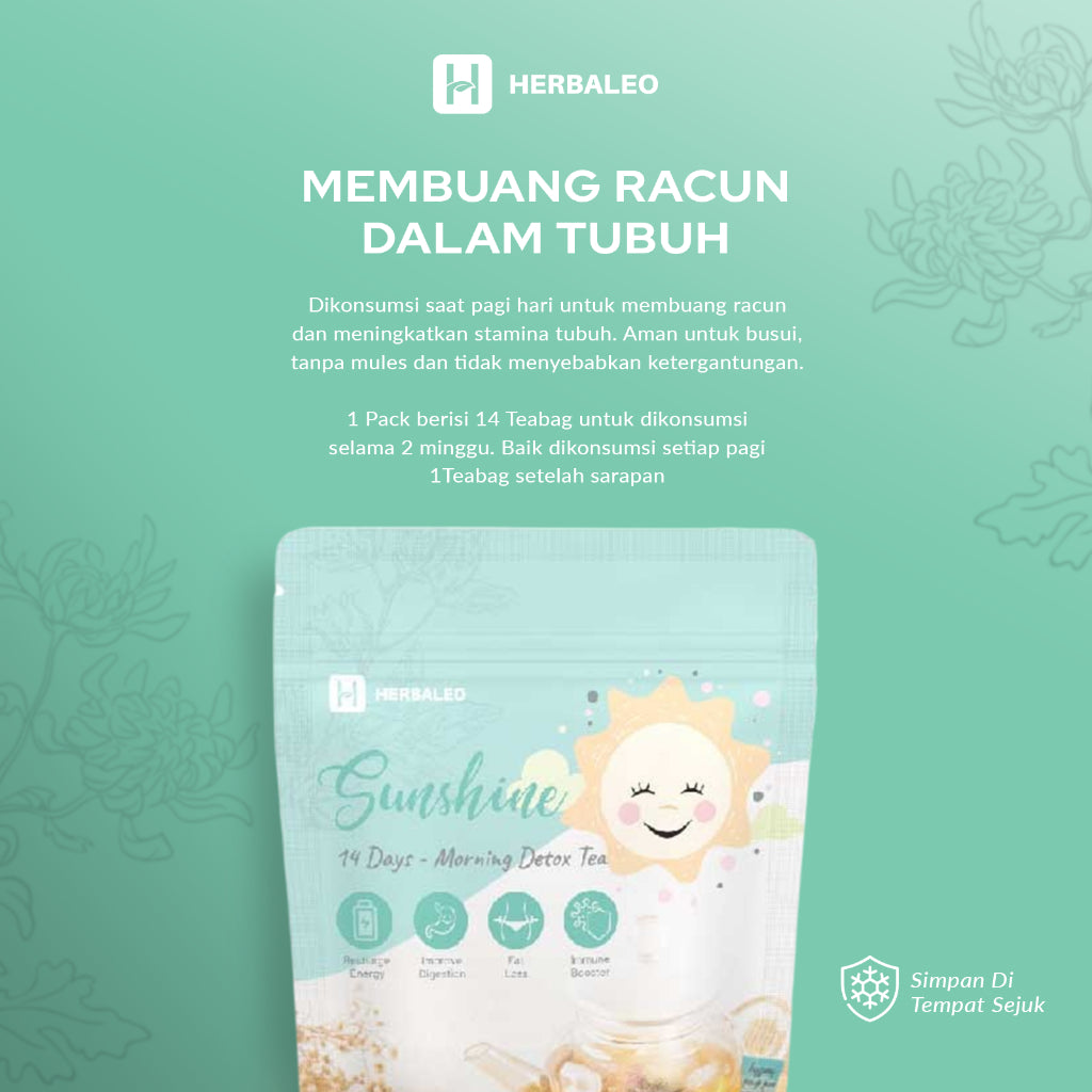 Herbaleo Sunshine 14 Tea Bag 100% Herbal Morning Detox Tea Kesehatan